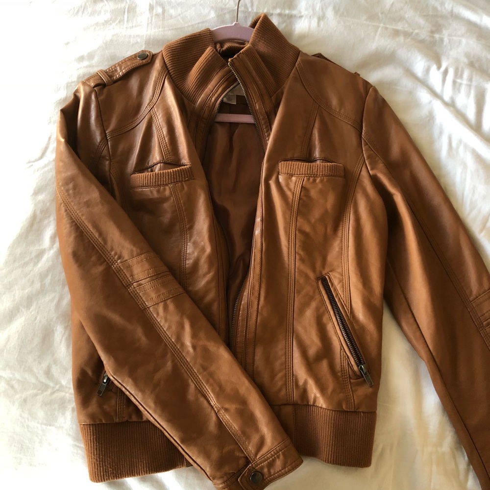 brown leather jacket